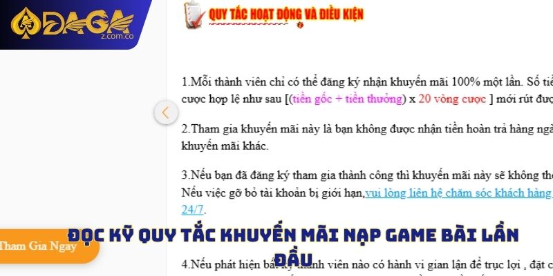Đọc kỹ quy tắc khuyến mãi nạp game bài lần đầu