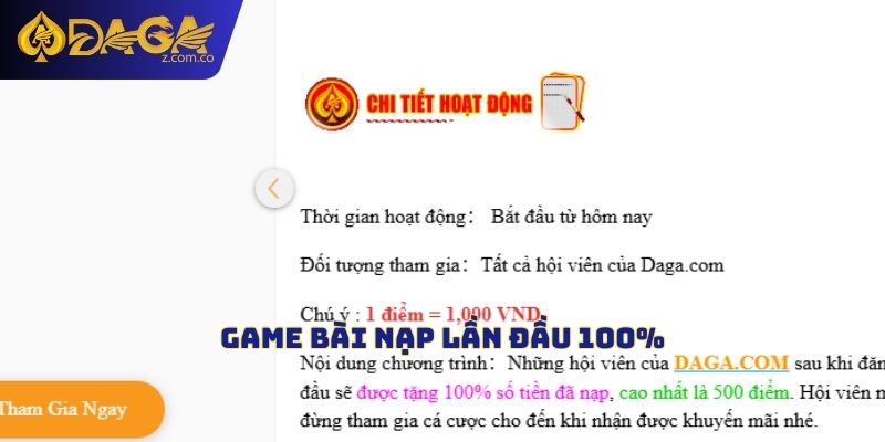 Nạp lần đầu game bài tặng 100%